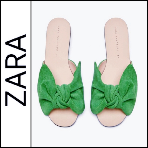 Zara Shoes - ZARA Split Suede Slide On Sandals with Bow!